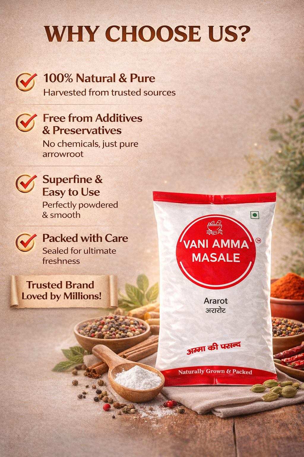 Vani Amma Masale Ararot (Arrowroot Powder) – Premium Natural Thickening Powder - Image 3