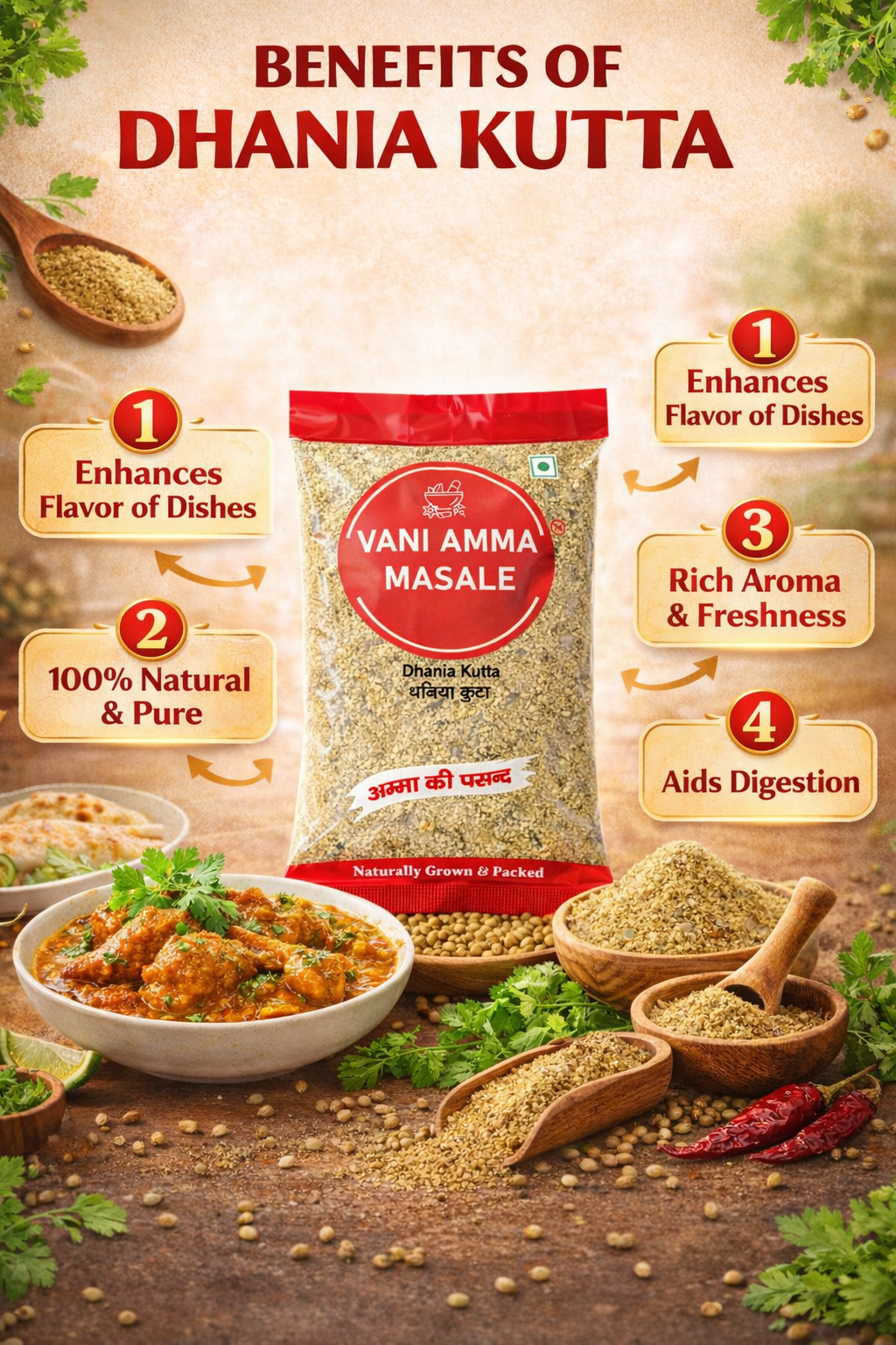 Vani Amma Masale Premium Dhaniya Kutta – Fresh Crush, Natural Aroma & Authentic Indian Warmth - Image 2