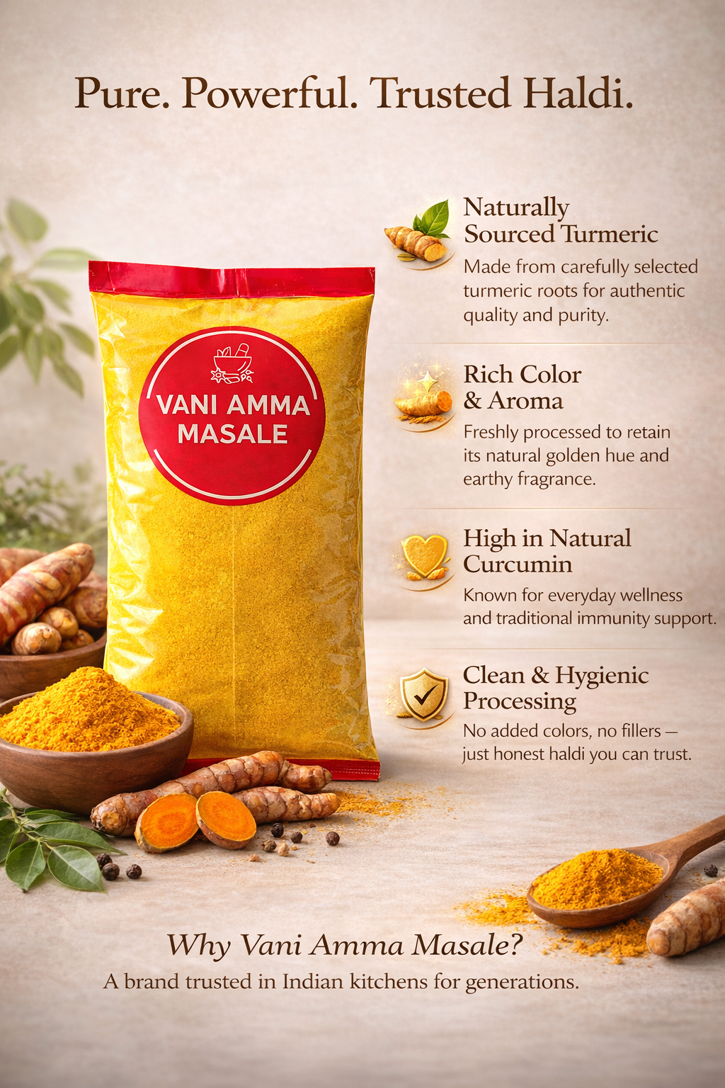 Premium Haldi Powder – The Golden Heart of Indian Kitchens- Vani Amma Masale - Image 2